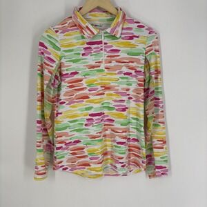 IBKUL Polo Shirt Womens Small‎ Multicolor Long Sleeve Quarter Zip Golf Top Print